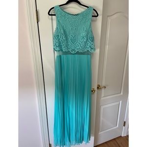 Betsy & Adam Lace Popover Pleated Gown